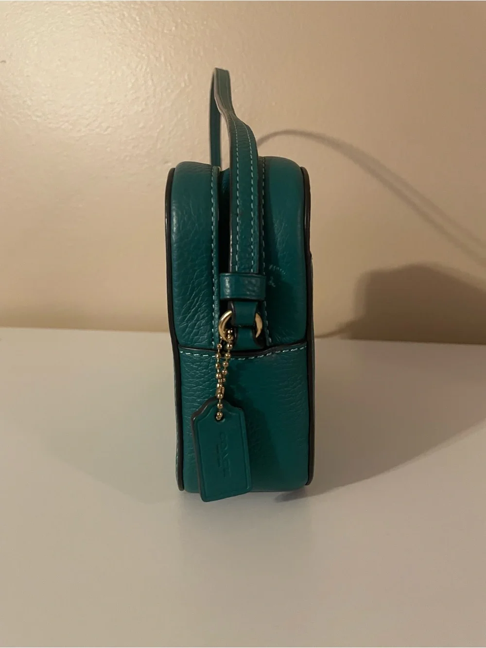 Coach Teal Green Pebbled Leather Crossbody Bag